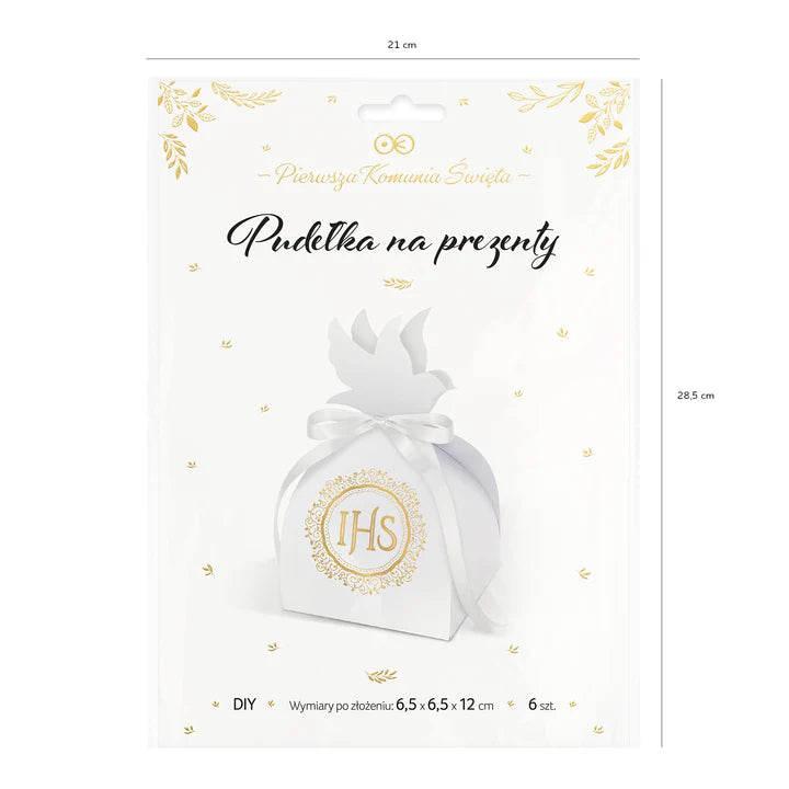 pudełko na prezent dla gości IHS biało-złote 6szt.  127506