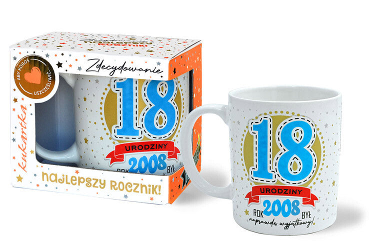 kubek premium Urodziny 18 niebieska cyfry roczniki Q 1070