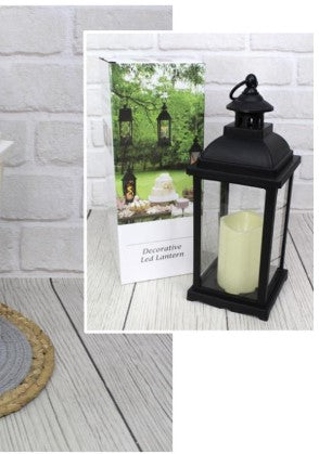 lampion, latarnia szkło-plastik LED z jedną swiecą  czarny 35x13 cm AE-7293