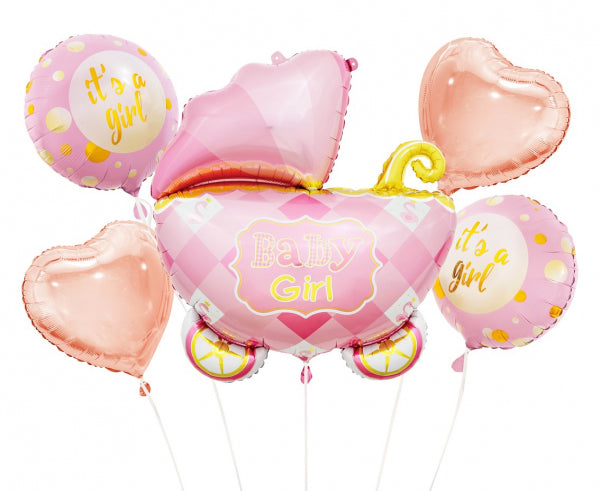 balony foliowe róż - zestaw wózek 5 szt. | BZ-HWZR
