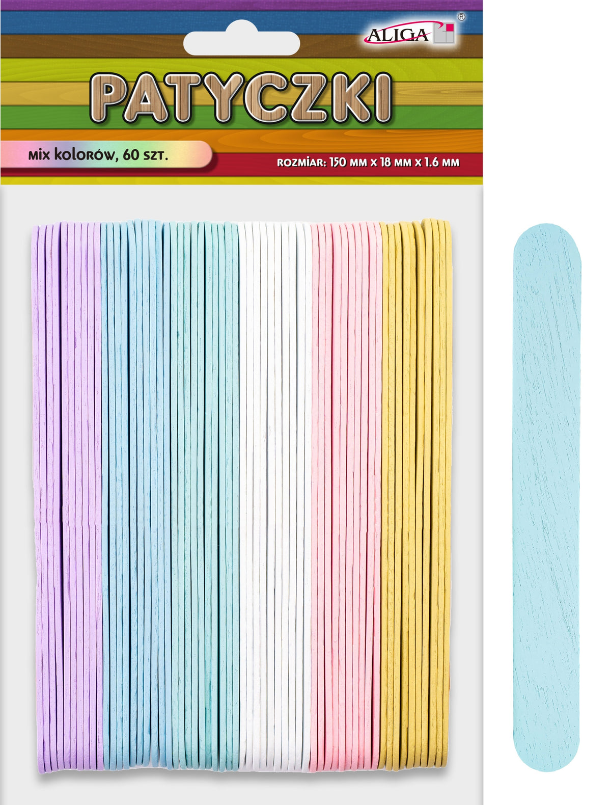 patyczki mix 6 kolorów, op. 60szt., rozm. 150x18x1,6mm PK-4918