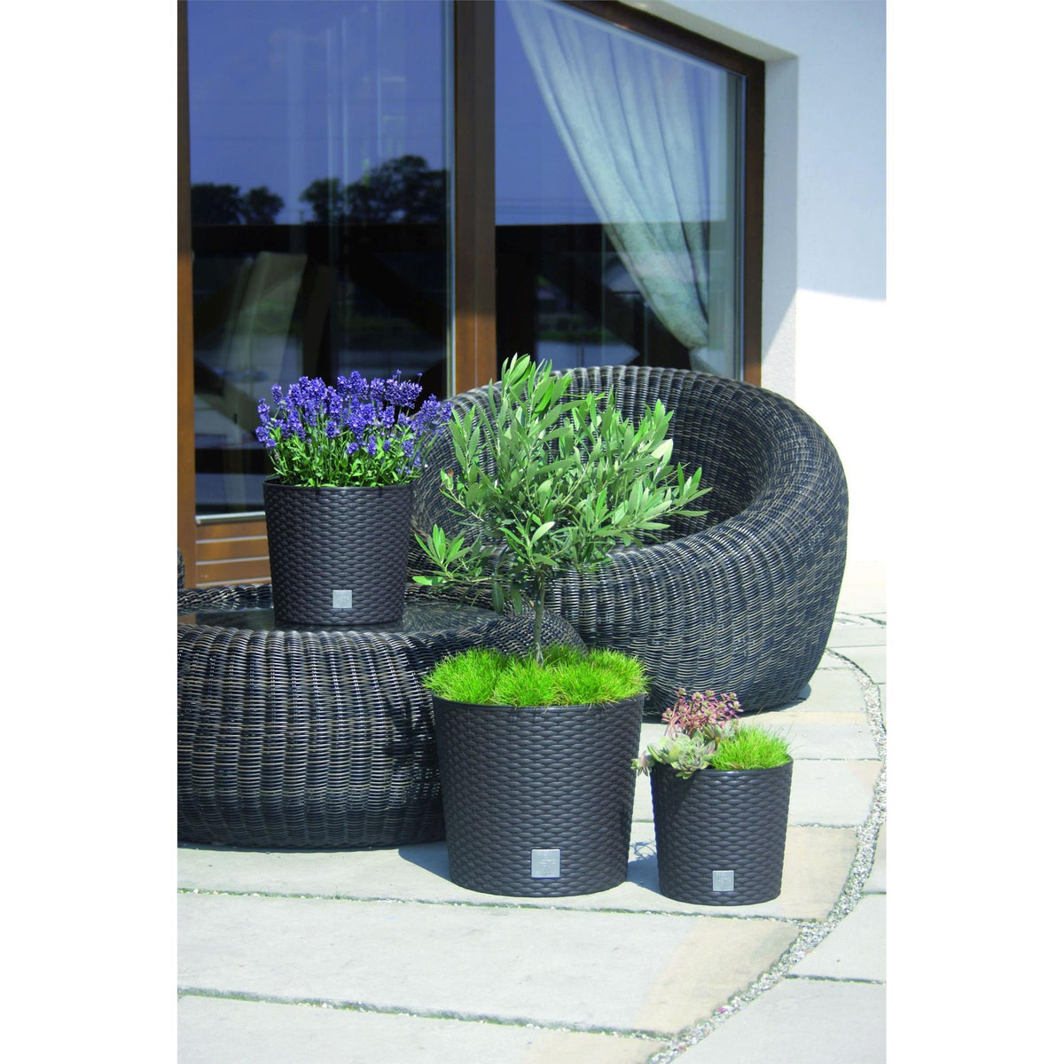 donica z wkładem rattan RATO Round  25xh22cm  ANTRACYT