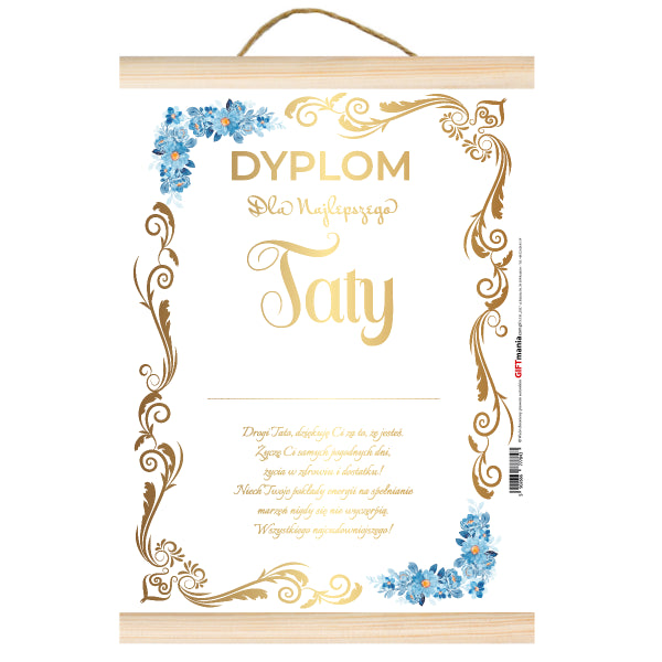 pozłacany Dyplom "Dla Najlepszego Taty''