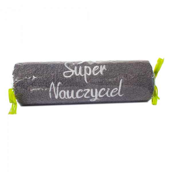ręcznik szary cukierek z haftem "Super Nauczyciel"