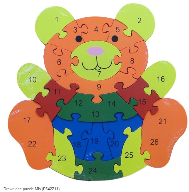 Drewniane puzzle Miś  ok.24 cm.  (P642Z11)