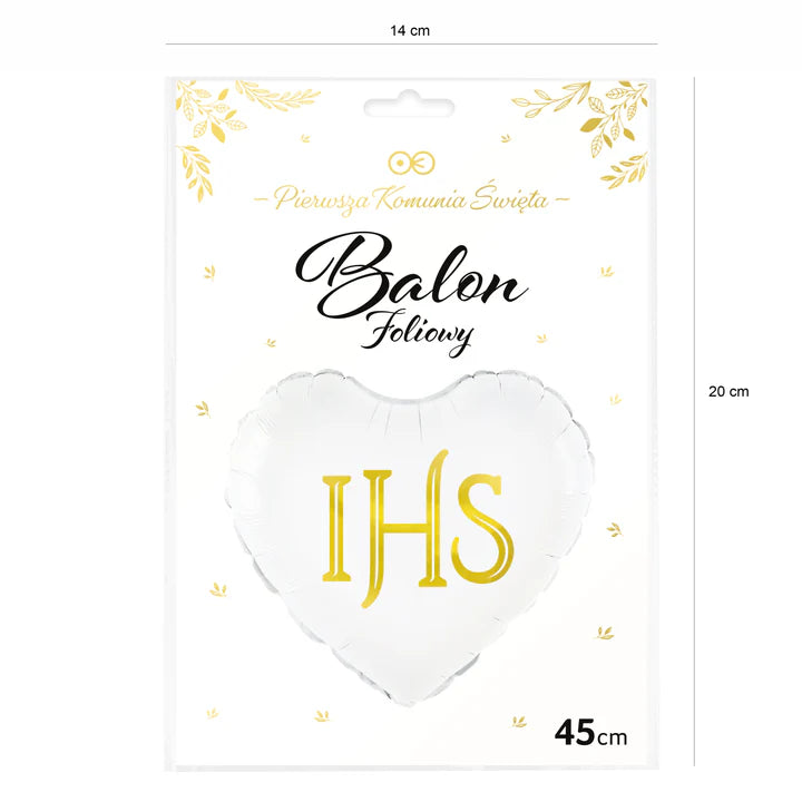 balon foliowy serce IHS biało-złoty 45cm 127575