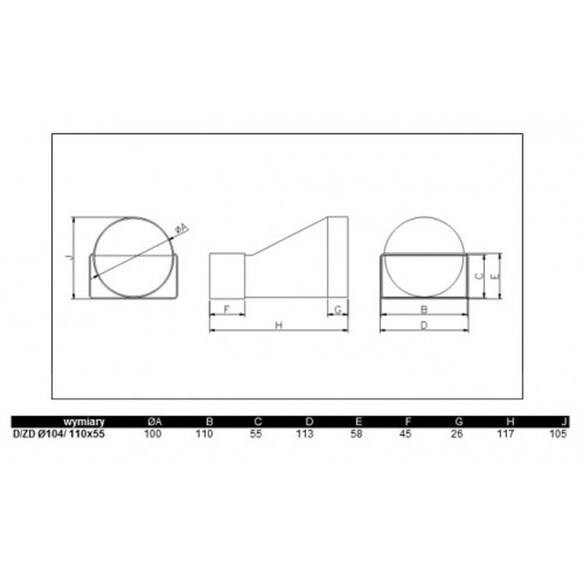 łącznik przekrojów zmiennych 104/110x55  D/ZD  Dospel   007-0224