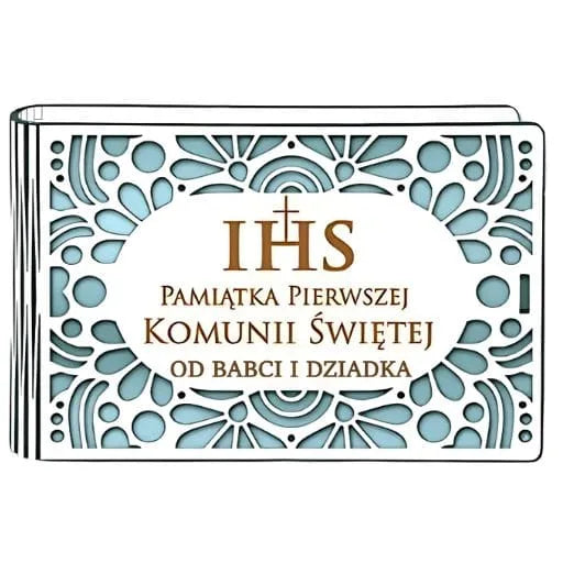 pudełko na pieniądze banknotówka KOMUNIA – od BABCI i DZIADKA – Ażur 3302A-KOM3N-BD