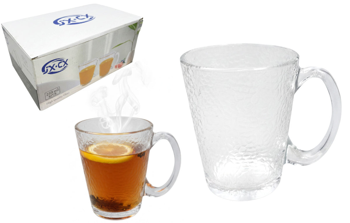 kubek szklanka z uchem młotkowana 10 x 8 cm 250 ml kpl. 6 szt. SGB-50503E