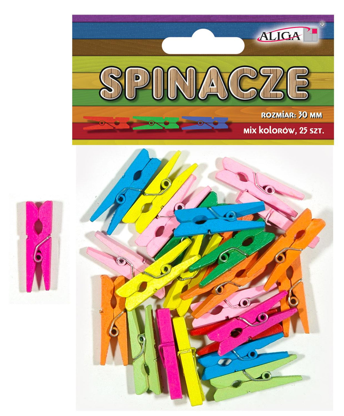 klamerki/spinacze drewniane 25szt. MIX | SPIN-0692