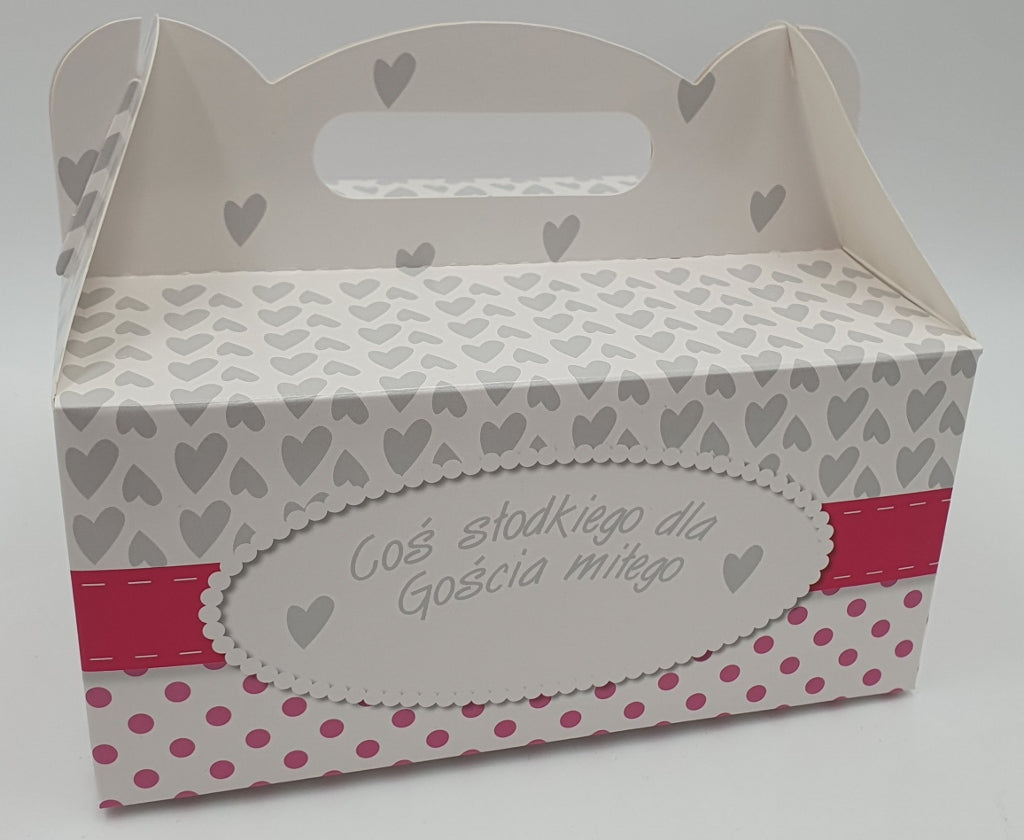 pudełko kartonowe 30szt. na ciasto 19x14x9cm COŚ SŁODKIEGO DLA GOŚCIA MIŁEGO