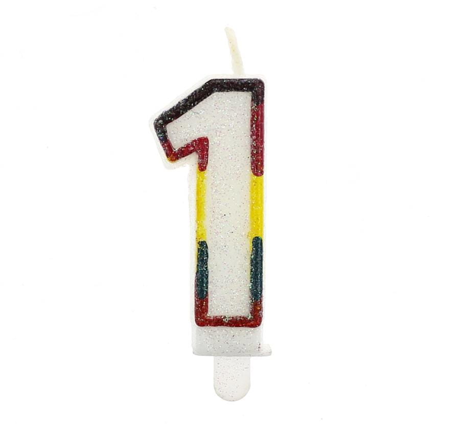 świeczka 12szt.  cyferka ''1'' brokatowa | 90118