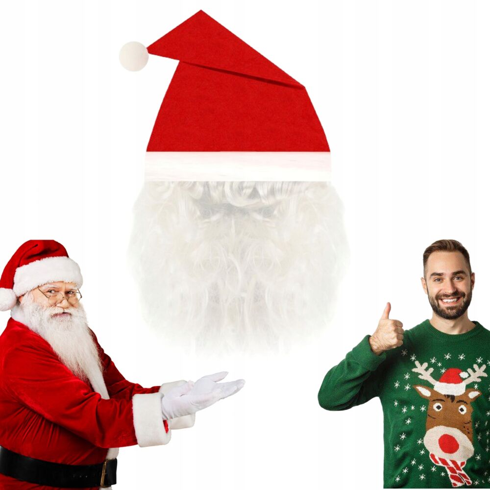 czapka + broda Mikołaja świąteczna święta  Mikołaj 2w1