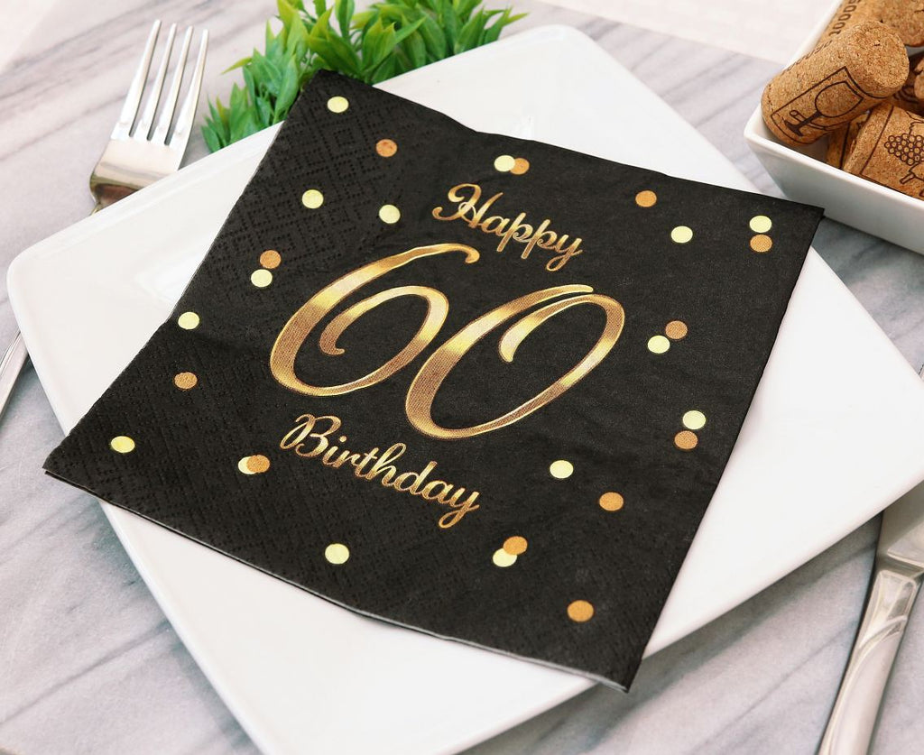 serwetki B&C Happy 60 Birthday czarne nadruk złoty 33 x 33 cm 20 szt. PG-S60C