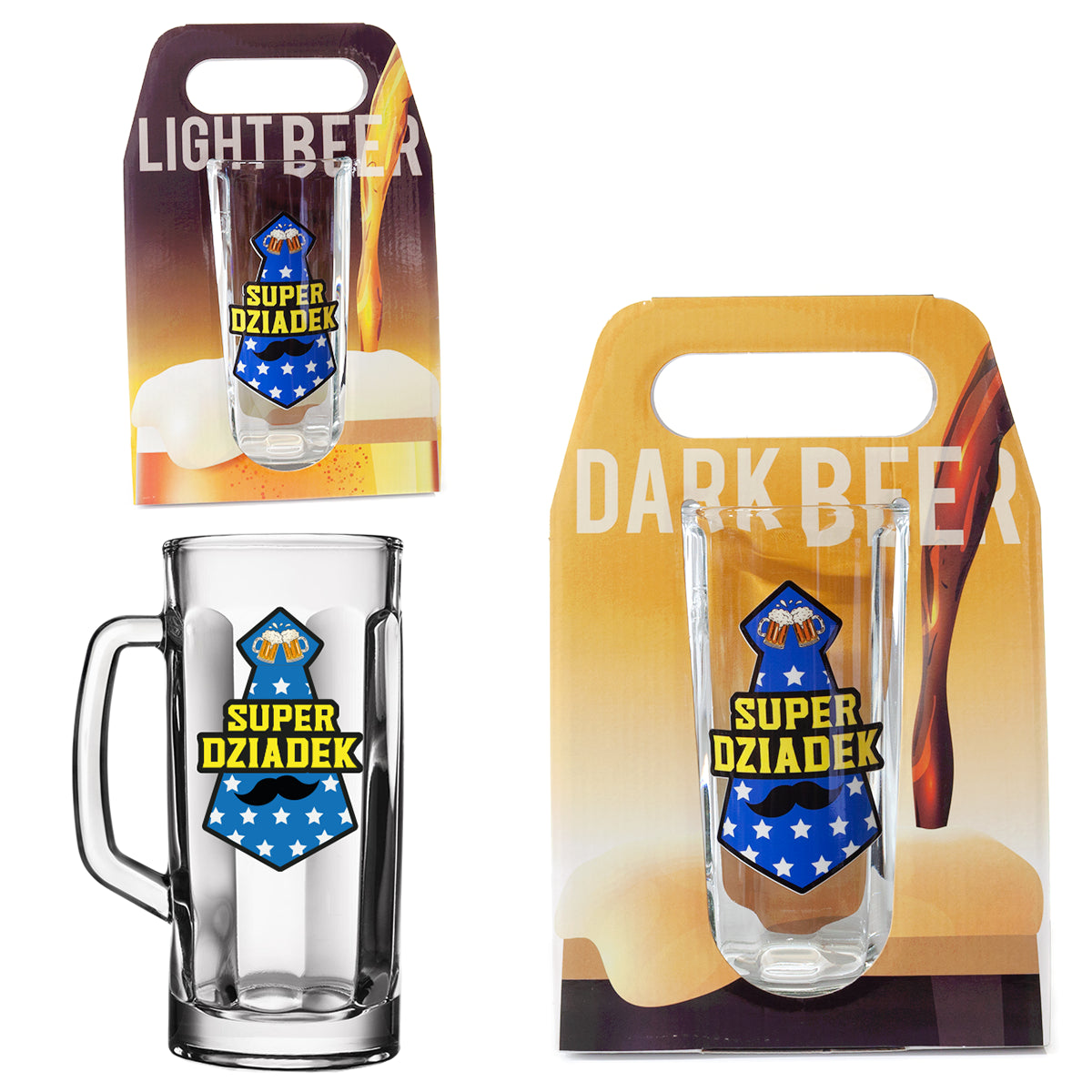 kufel do piwa w ozdobnym opakowaniu " Super Dziadek ". 500 ml