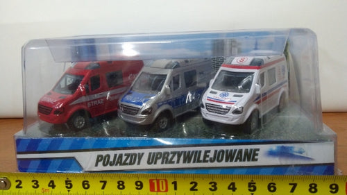 auto metalowe 3szt. POJAZDY UPRZYWILEJOWANE MINI VAN HKG069
