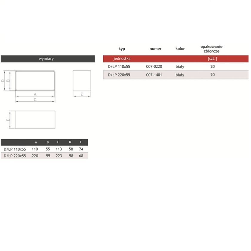 łącznik kanałów płaskich D/ŁP 110x55 Dospel    007-0220