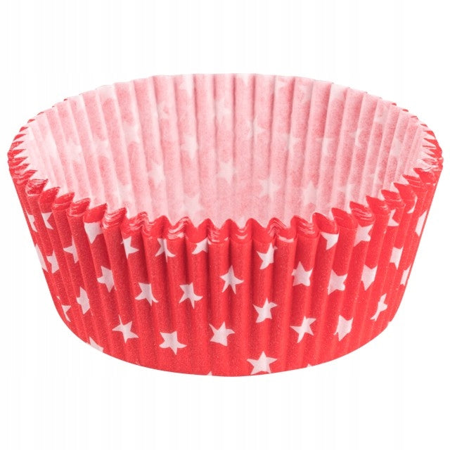 foremki papierowe 60szt. do muffinek 50x25mm CZERWONE W  GWIAZDKI | 23-34