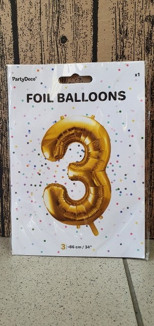 balon foliowy ,,3'' ZŁOTO 86cm | FB1M-3-019