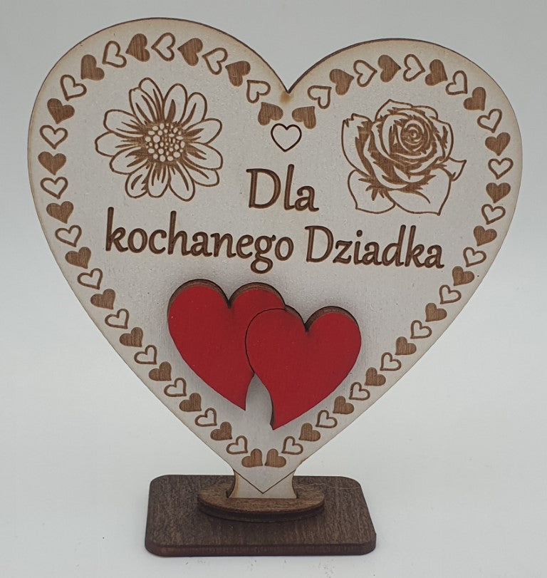 serce drewno stojące DZIADEK,  11 x 10.5 cm