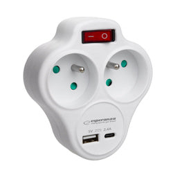 rozgałęźnik elektryczny z wyłącznikiem 2 gniazda z ładowarką USB-C/USB-A  ELK311W