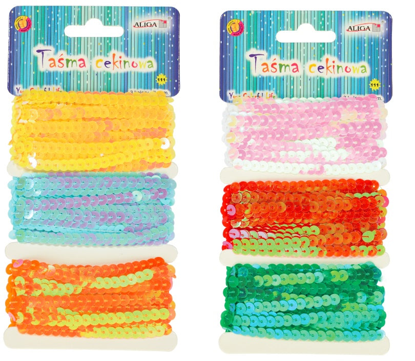 taśma cekinowa 3szt. pastel 3m | MT-9049