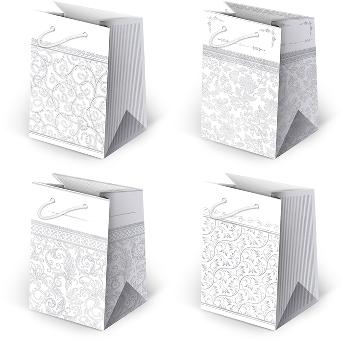 torebki ozdobne 10szt. T-5L set 18 BIAŁE GRAFIKA 10 x 16 x 6 cm