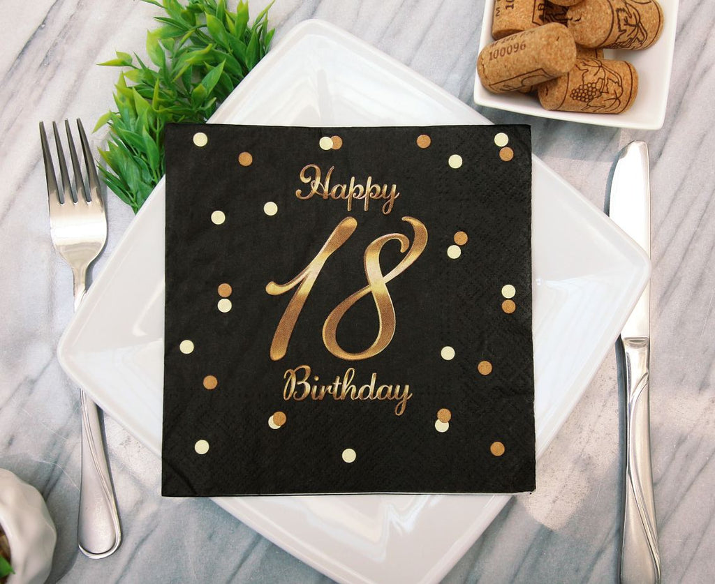 serwetki B&C Happy 18 Birthday czarne nadruk złoty 33 x 33 cm 20 szt. PG-S18C