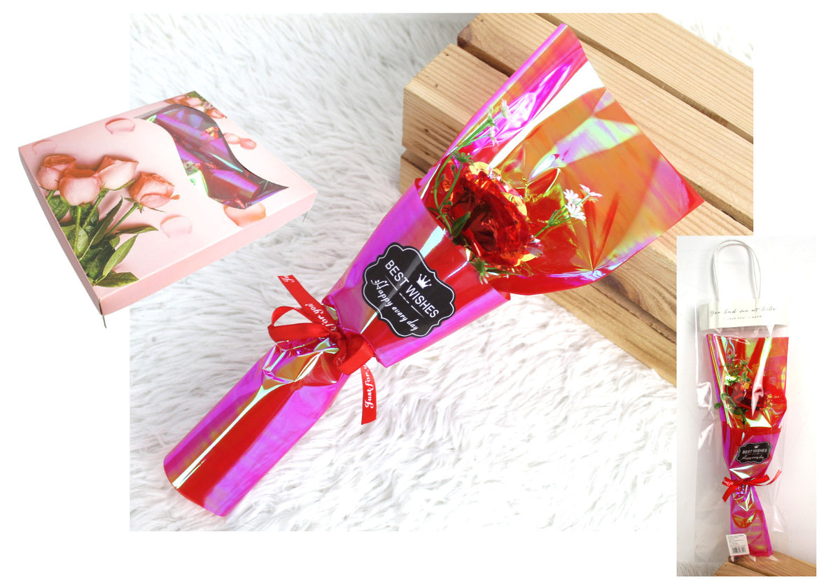 róża holograficzna walentynkowa w folii 33 cm CZERWONA SN55826