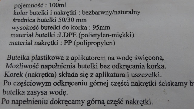 butelka  10szt. z aplikatorem na wodę święconą 100ml
