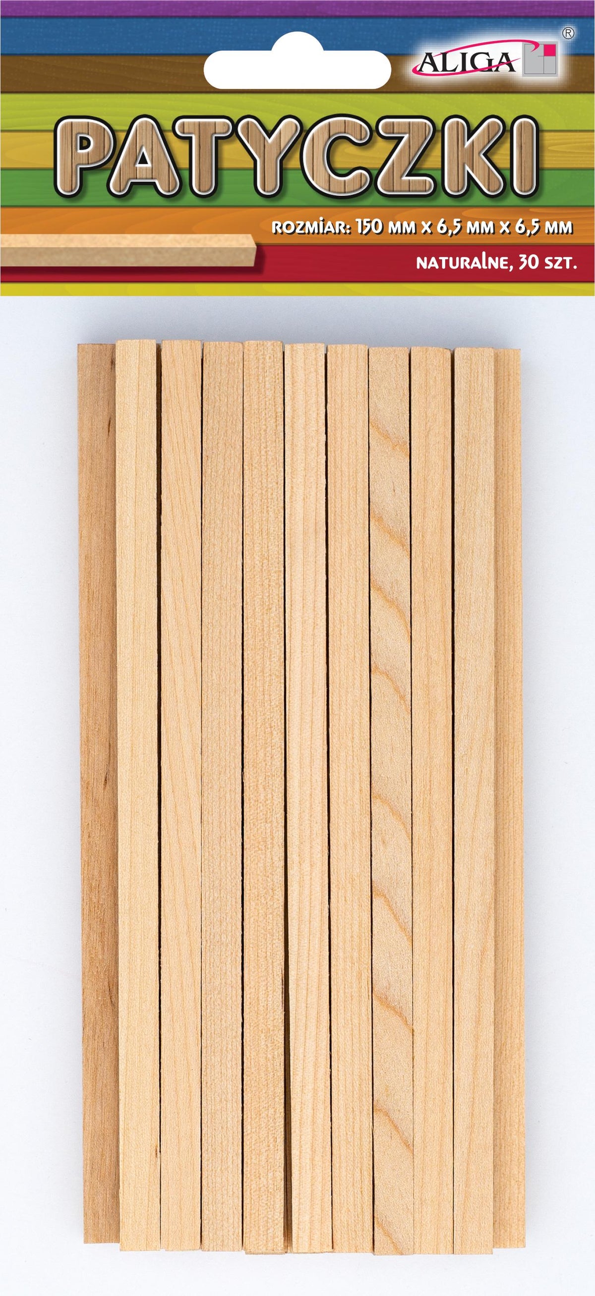 patyczki płaskie drewniane 30szt. NATURALNE  150x6,5x6,5mm