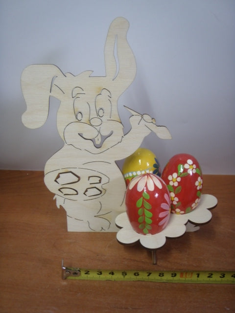 stojak drewno na 3 pisanki KRÓLIK  20 cm. | P387W1