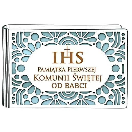 pudełko na pieniądze banknotówka KOMUNIA – od BABCI – Ażur 3302A-KOM3N-B