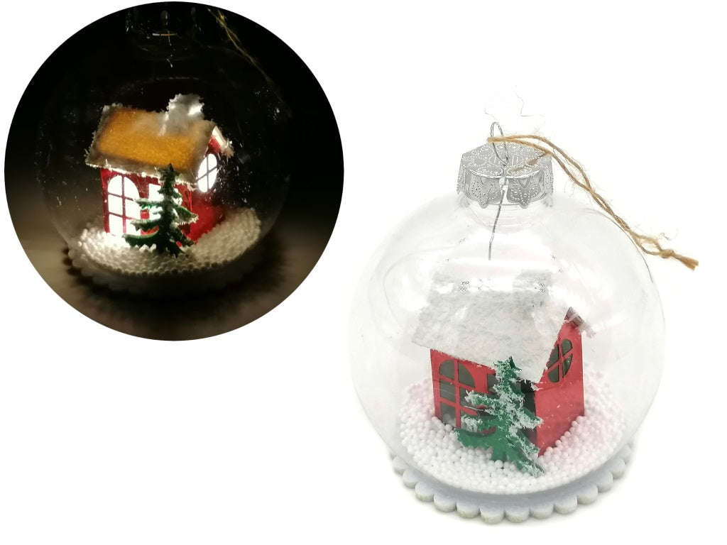 zawieszka bombka z domkiem led