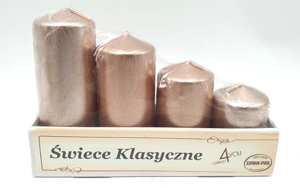 świece walec różowe złoto  4szt. 11-7cm  | L36 SET50/4