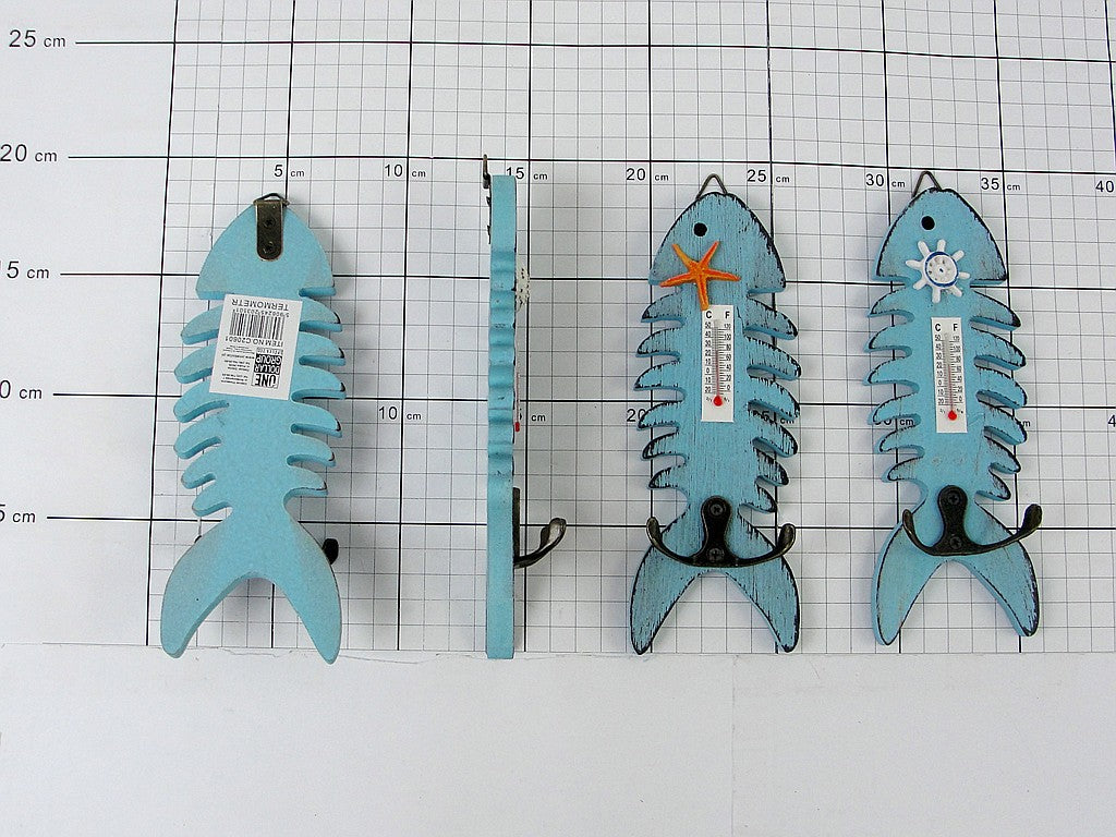 wieszak  4szt z termometrem  RYBA  drewniany  6x18cm