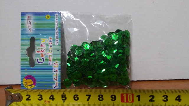 cekiny 12szt.  metalizowane ZIELONE 8mm 10g | MT-6589