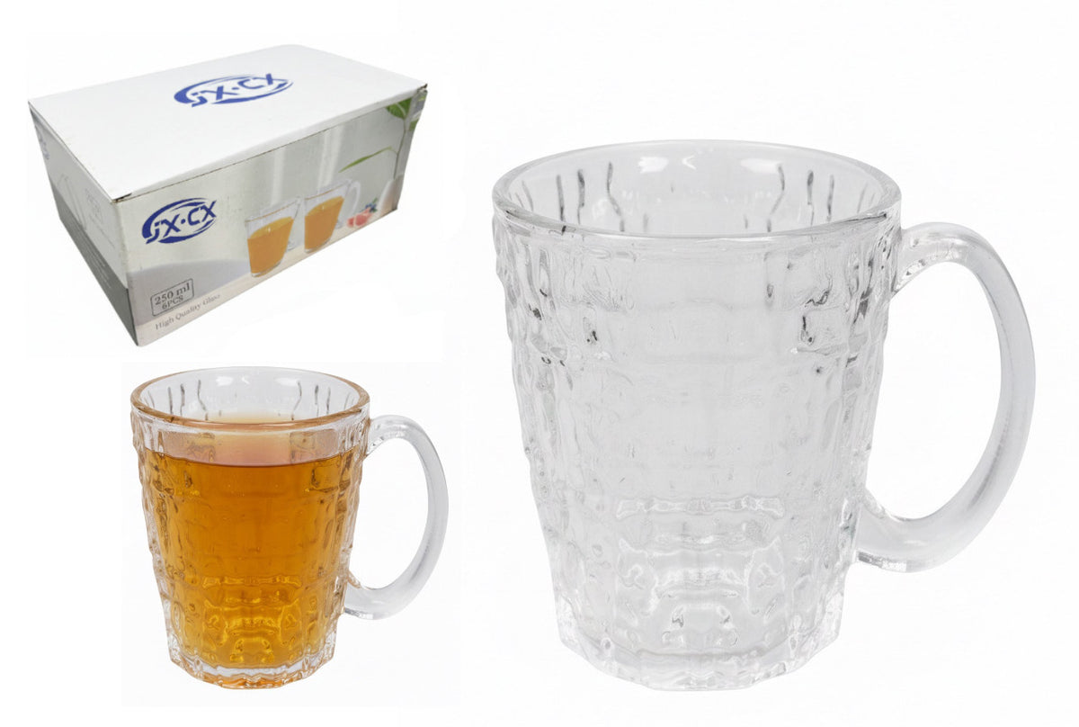 kubek szklanka z uchem młotkowana 10 x 8 cm 250 ml kpl. 6 szt. SGB-50503B