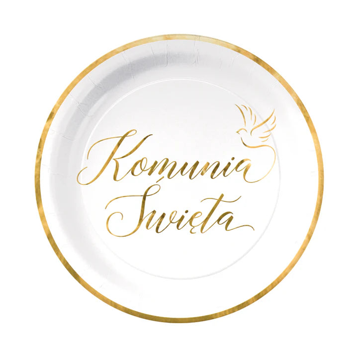 talerzyki papierowe Komunia Święta biało-złote 7 cali 6 szt. 161708