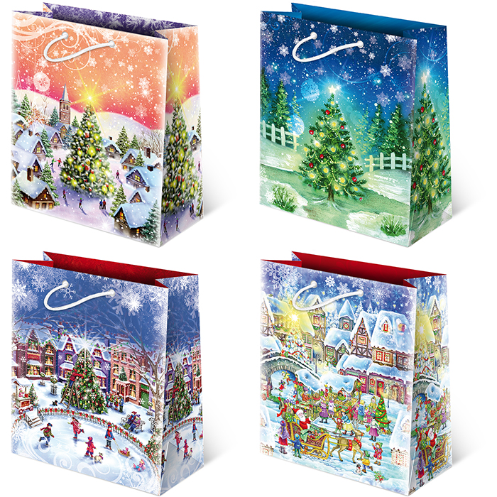 torebki ozdobne 10szt. T-8L set S-46 Christmas Night 20 x 24 x 11cm