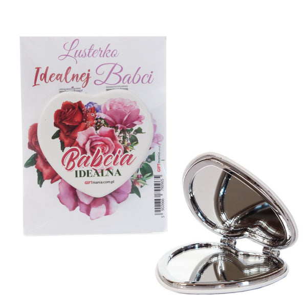 lusterko kieszonkowe w kształcie serca na blisterku "Babcia Idealna"